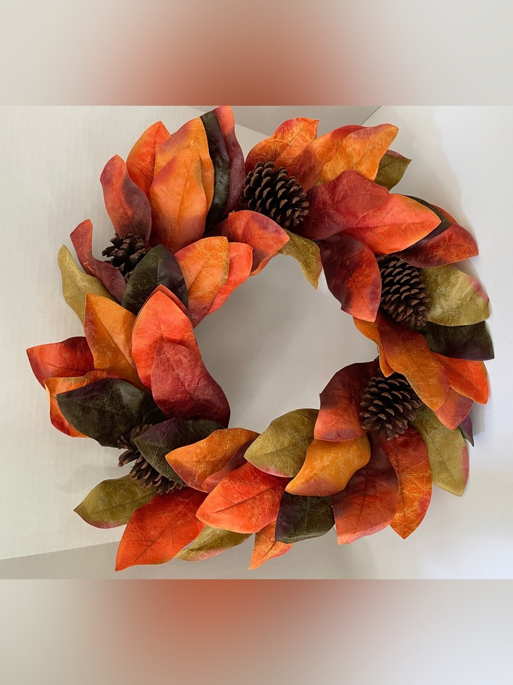 Faux Magnolia Leaf Fall Wreath 22”